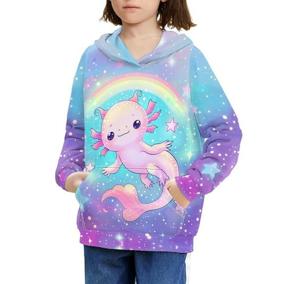 DISNIMO Galaxy Axolotl Hoodies for Girls 6-7 Rainbow Hoodie Kids Cute Hooded Sweatshirt with Hoodie Pockets Girls and Boys Streetwear Hoodies Pullover Children Fall Clothing Long Sleeve