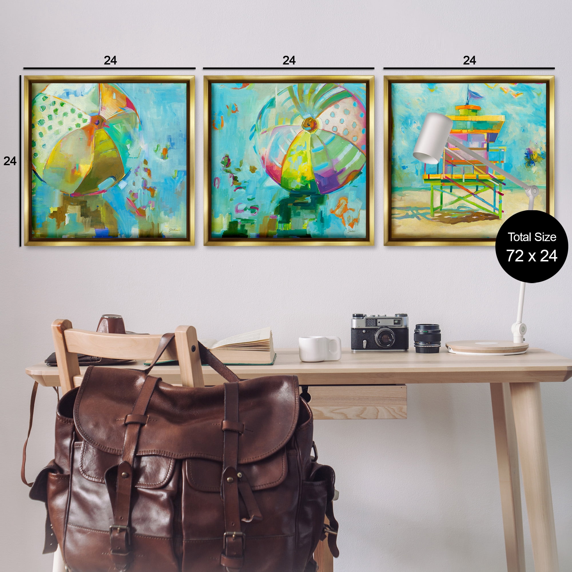 Stupell Industries Abstract Beach Scenes Abstract Painting Gold Floater Framed Canvas Art Print Wall Art, 25 x 25, Set of 3