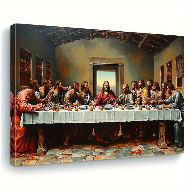 Classic Religious The Last Supper Framed Canvas Art Print - Wood Frame, Horizontal Orientation, Multiple Sizes for Living Room, Dining Room, Church - Holiday Decor for Christmas, Easter,