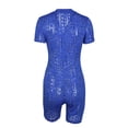 thumbnail image 4 of Seyurigaoka Women's Casual 2 Piece Outfits Sheer Mesh Hole Short Sleeve Blouse Zip Up Bodycon Rompers + Hollow Out Pants Clubwear Set, 4 of 9