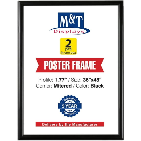 M&T Displays Picture Frame 36x48 Inch, Front Loading Diploma Frame, Black Color 1.77" Aluminum Profile Size, 2 Packs