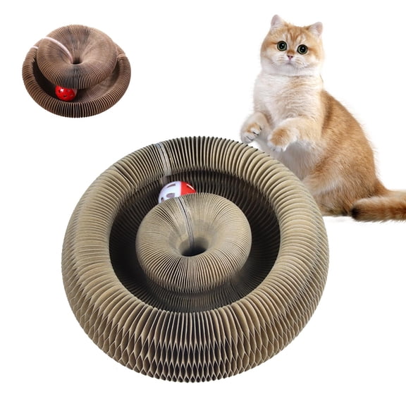 Pets Cat Toy, Round Scratch Board, Magic Organ Cat Scratching Board Toy, Foldable Cat Scratch Board Toy with Bell for Indoor Cats