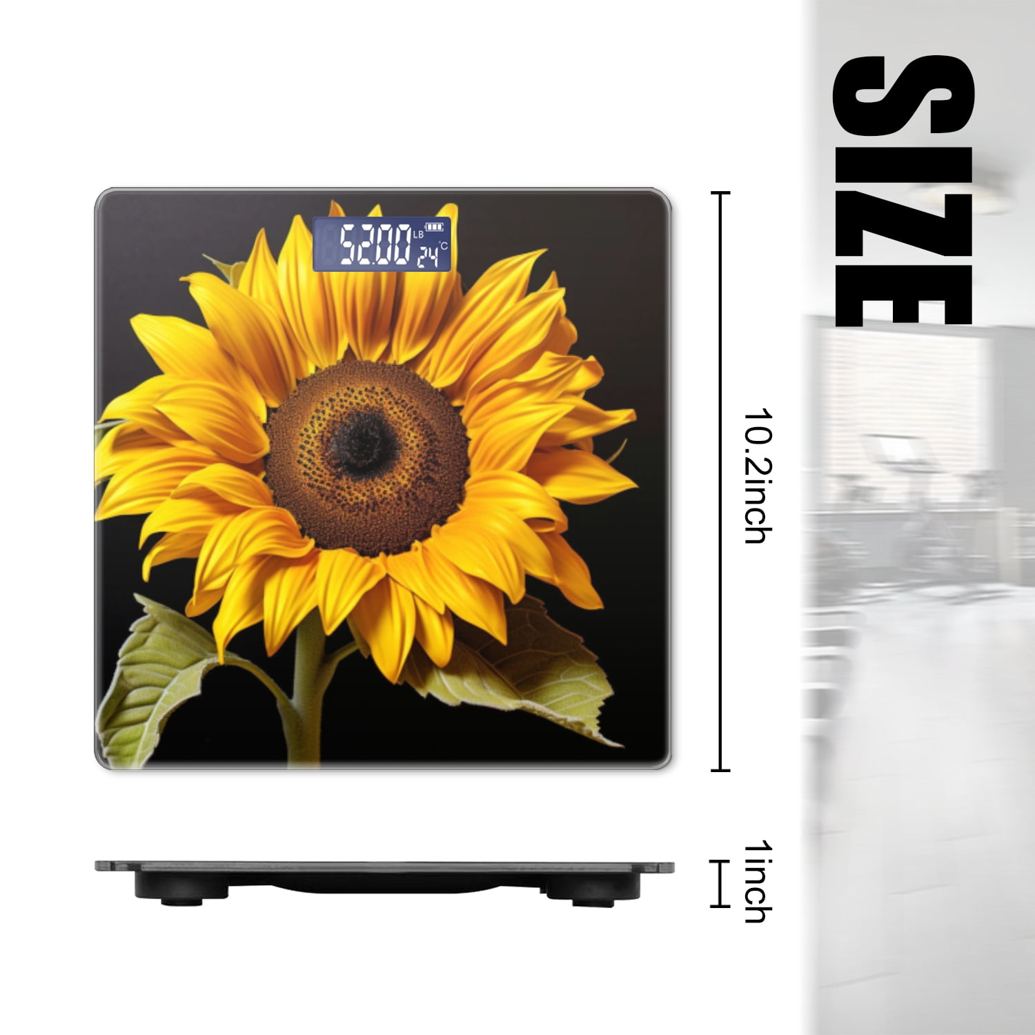 Bathroom Scale, Highly Accurate Digital Body Scale,Precisely Measures Weight up to 400 lbs-Yellow Sunflower Flower With Petals