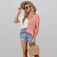 thumbnail image 6 of Fjuchai Womens Color Clash T-Shirt Shirt Summer V-Neck Short Sleeve Pullove Loose Loose Tees S-XL, 6 of 9