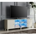 thumbnail image 1 of WAMPAT Mid-Century TV Stand with Blue LED Light，Modern Entertainment Center with Door Storage and Open Shelf for up to 75 Inch TV, TV Console Table for Living Room, Beige, 1 of 7