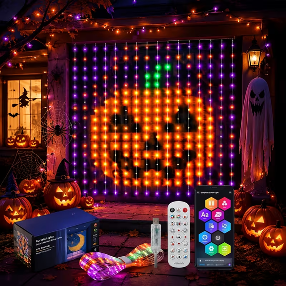 MIMIRGB 6.6x6.6ft Smart LED Curtain Lights, 400 RGB LEDs App & Remote Control with Music Sync and DIY Text Editing, Waterproof Color Changing String Lights for Indoor Outdoor Party Wedding