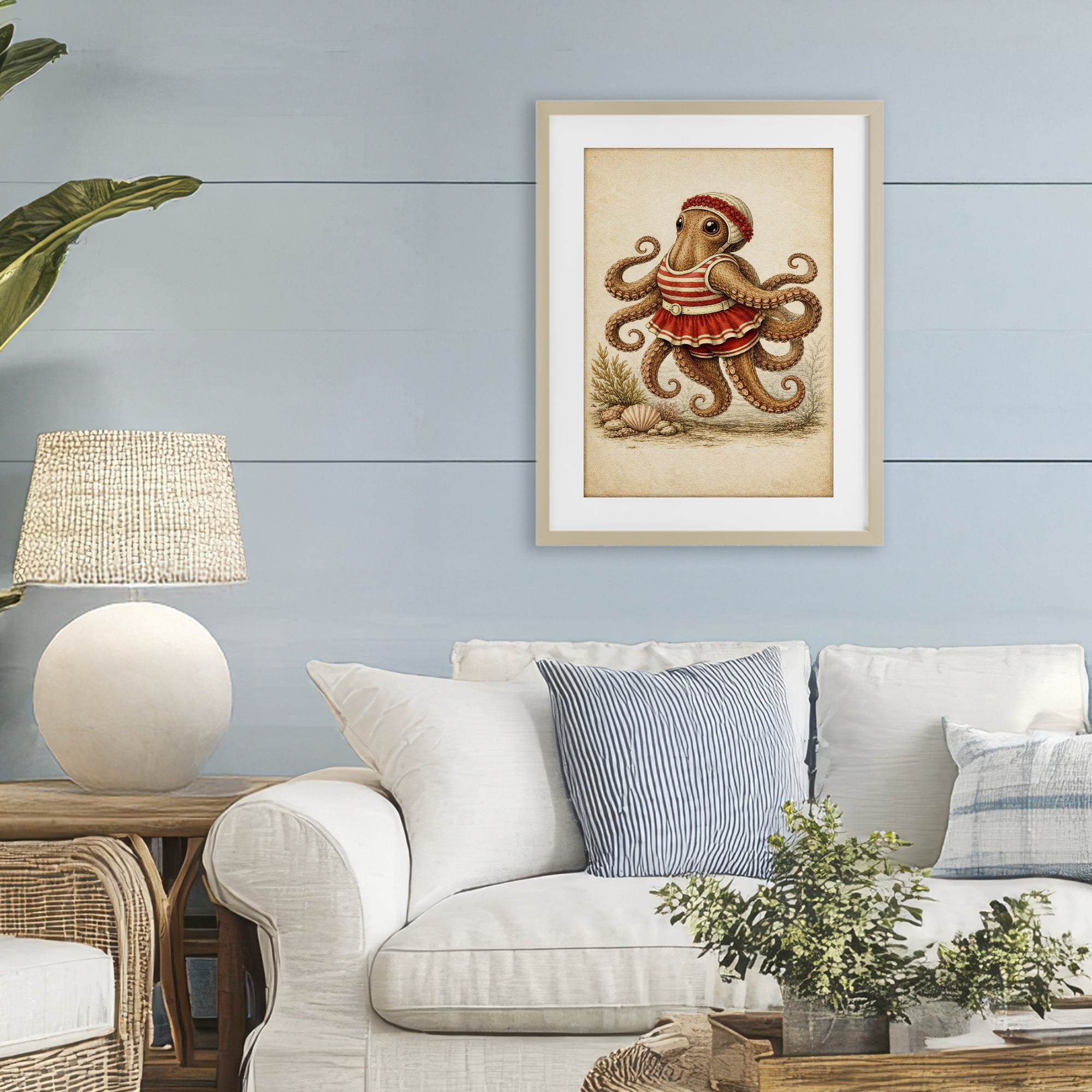 Stupell Industries Octopus of Maritime Bathing Society Birch Framed Print Under Glass, design by Grotto Studios