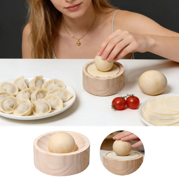 Dumpling Wrappers Maker, Manual Dumpling Skin Machine Press Tool with Wooden Mold, Hand Pie Ravioli Maker, DIY Bao Bun Empanada Dough Presser for Home Kitchen Restaurant