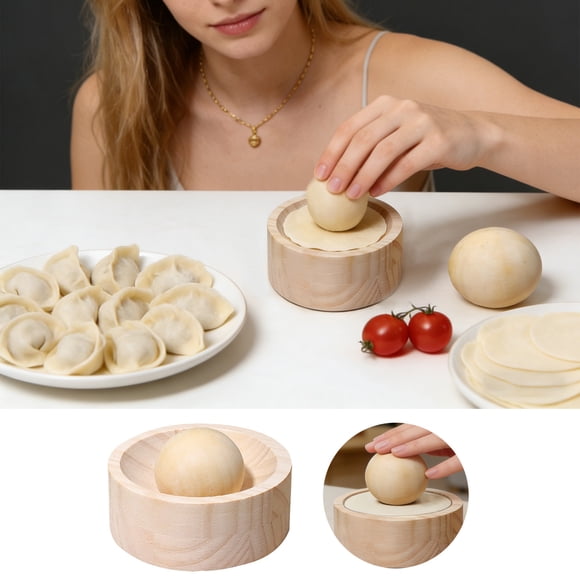 Machine Manuelle de Cuisson pour Peau de Dumpling pour Cuisine Familiale et Restaurant, Moule à Dumplings Manuel avec Poignée en Bois, Presse à Tarte, Raviolis, Bao, Petit Pain, Pâte pour Recettes DIY