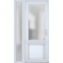 Front Exterior Prehung FiberGlass Door Frosted Glass / Manux 8422 White Silk / Side Exterior Window / -W30 12" x H80"-Left-hand Inswing