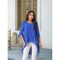 thumbnail image 2 of DARING DIVA Women's 3/4 Sleeve High Low Hem Scoop Neck Chiffon Blouses S Royal Blue, 2 of 8