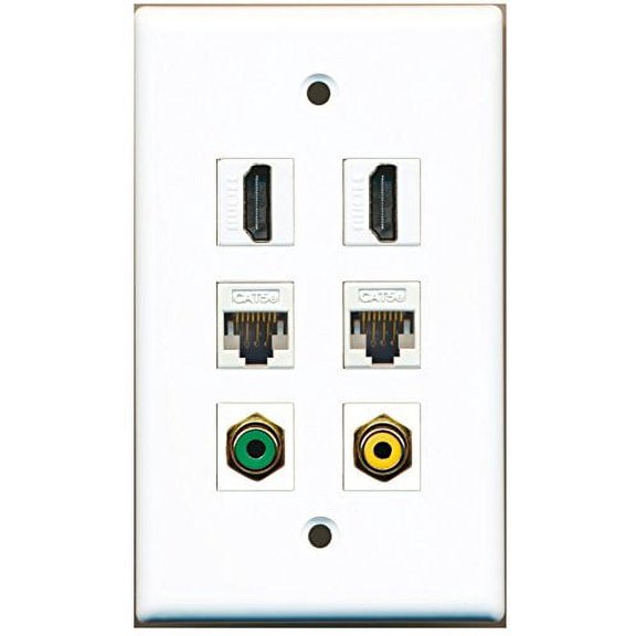 RiteAV - 2 HDMI 1 Port RCA Yellow 1 Port RCA Green 2 Port Cat5e Ethernet White Wall Plate