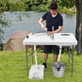 thumbnail image 2 of Patiojoy Portable Fish Cleaning Table Folding Camping Table w/ 2 Sinks & Rotatable Faucet Functional Garbage Holder & Measuring Mark, 2 of 10