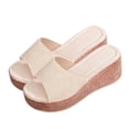 thumbnail image 7 of Beige Women'S Thick Sole Wedge Sandals Open Toe Round Head Design Casual Summer Footwear Comfortable Elevated Heel Slip-Ons For Daily Use, 7 of 7