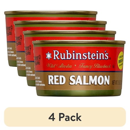(4 pack) Trident Seafood Rubinstein's Canned Wild Alaska Red Salmon, Gluten-Free, 17g Protein, 7.5 oz