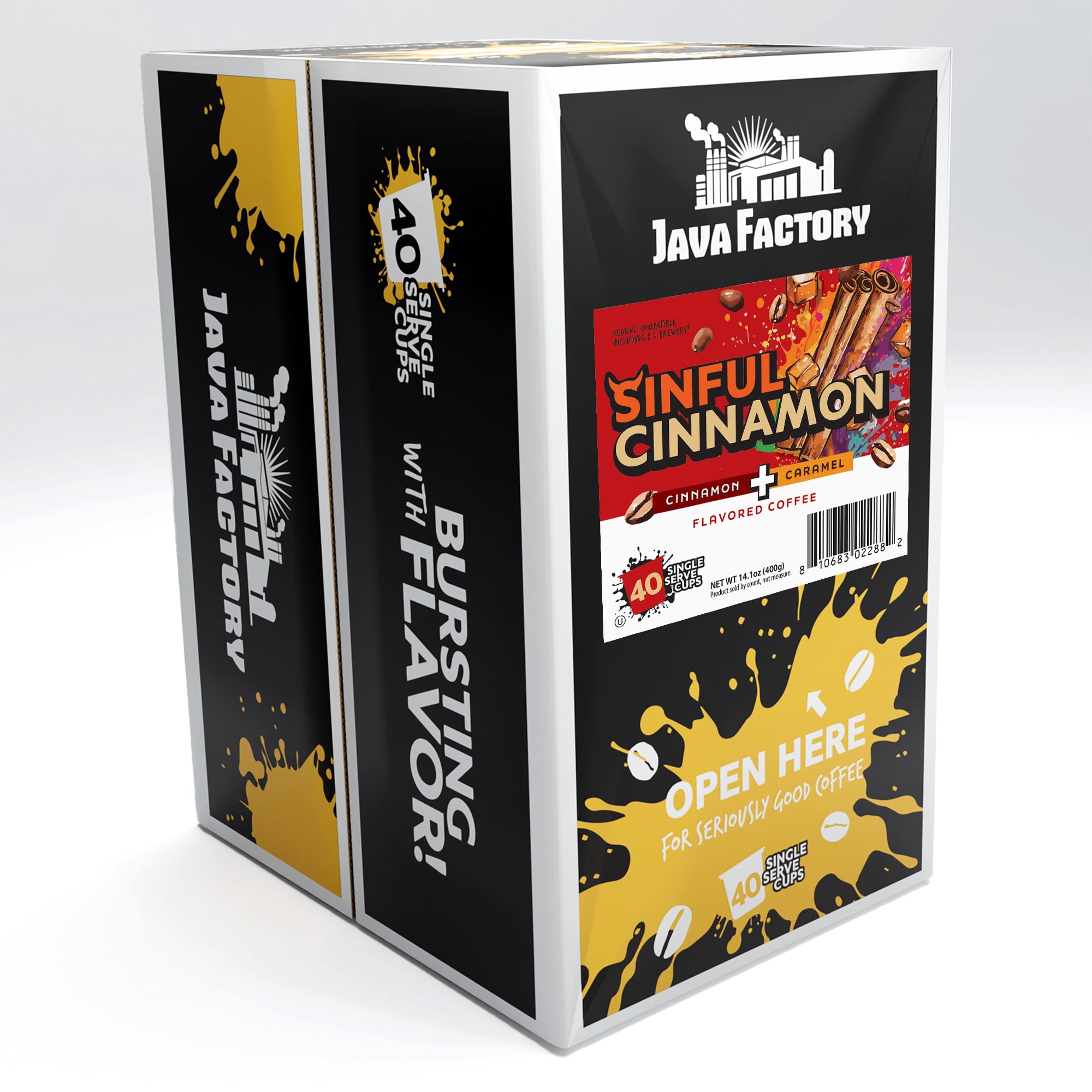 Java Factory Flavored Coffee Pods, Compatible with Keurig Brewers, Sinful Cinnamon 40-Pack