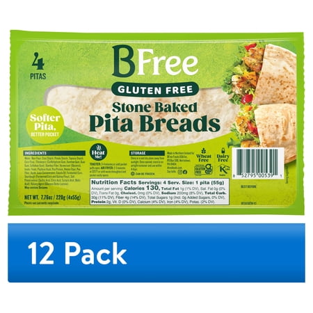 (12 pack) BFree Foods, Gluten Free, Stone Baked Pita Bread, 4 Count, 7.76oz