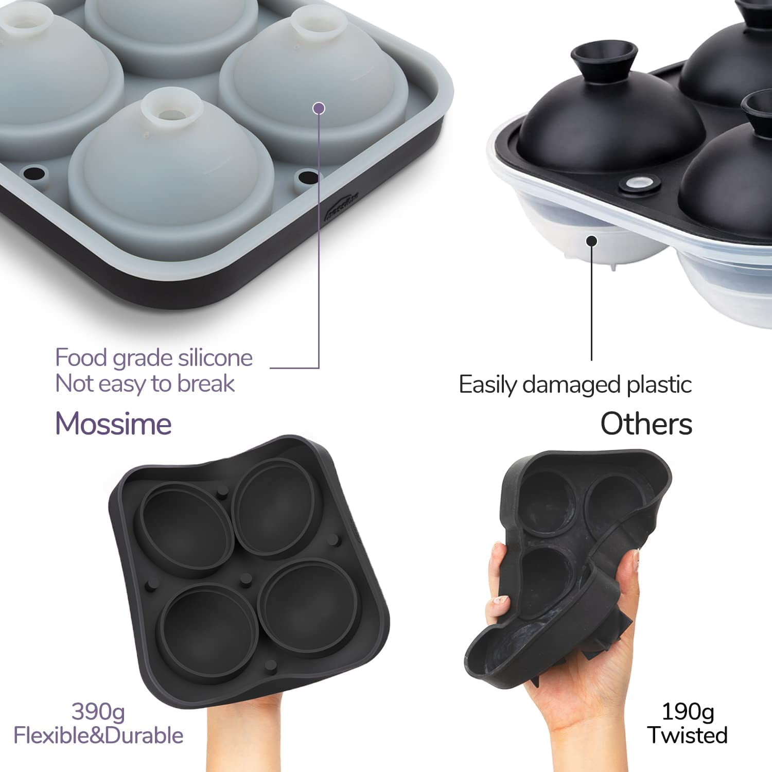 Large Square Ice Cube Tray with lid, Big Block 2 Inch, Giant Cocktail Silicone Ice Maker, Scotch Whiskey Easy Release Reusable Ice Cubes for Soup Freezer Wine Juice