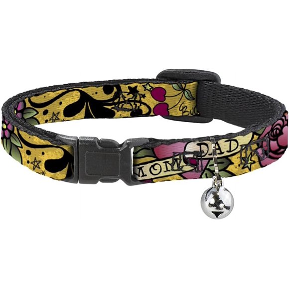 TRAHOO-Cat Collar Breakaway Mom Dad Yellow 8 to 12 Inches 0.5 Inch Wide