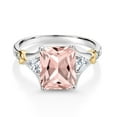 thumbnail image 2 of Gem Stone King 925 Silver and 10K Yellow Gold Peach Nano Morganite and White Moissanite and Diamond Engagement Ring for Women (3.54 Cttw, Emerald Cut 10X8MM, Trillion 3.5MM, Size 8), 2 of 3
