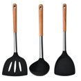 thumbnail image 2 of Utensilios de cocina de silicona negros, juego de cuchara espátula de cocina para el hogar, espátula con mango de madera, cuchara para setos, juego de cocina para sopa, 4 Uds., 2 of 5