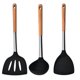 thumbnail image 2 of Juego de utensilios de cocina negros de silicona de 4 uds, juego de cuchara de espátula de cocina para el hogar con mango de madera, espátula, cuchara de cobertura, juego de cocina para sopa, 2 of 5