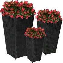 Sunnydaze Assorted Square Outdoor Black Rattan Planter with Liner 3-Count