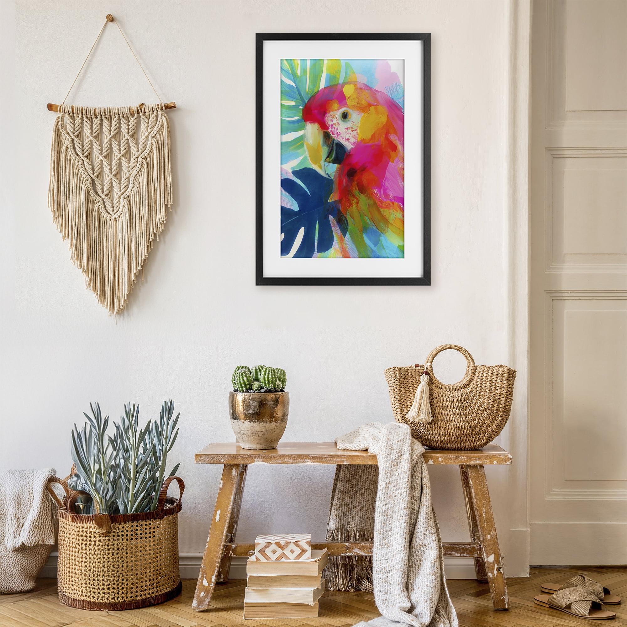 Stupell Industries Scarlet Macaw in Paradise Black Framed Print Under Glass, design by Chromatic Storm Studio