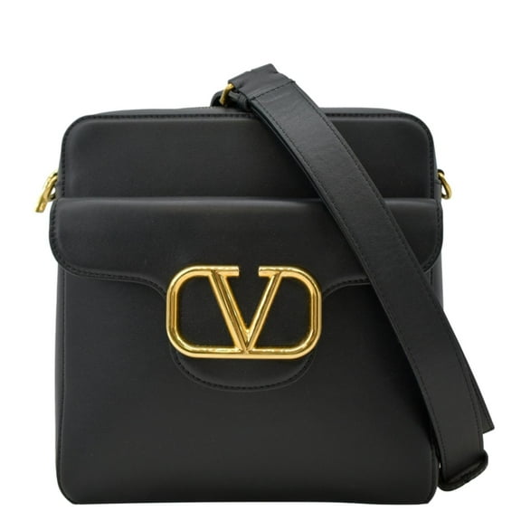 Pre-Owned VALENTINO Garavani V Logo Leather Crossbody Bag Black