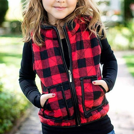 

Plaid Shirts for Kids Juebong Autumn And Winter Baby Boys Girls Thickened Zipper Cardigan Sleeveless Quilted Plaid Vest Top Coat Red 3-4 Years