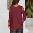 thumbnail image 4 of Women's Tops Sevevn 2025 Women's Fashion Casual Solid Color Shoulder Leakage Short Sleeve Pullover Top, 4 of 7