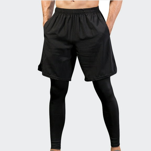 WXLWZYWL Men's 2 in 1 Running Pants, Basketball Tights Pants, Athletic Workout Shorts with Legging