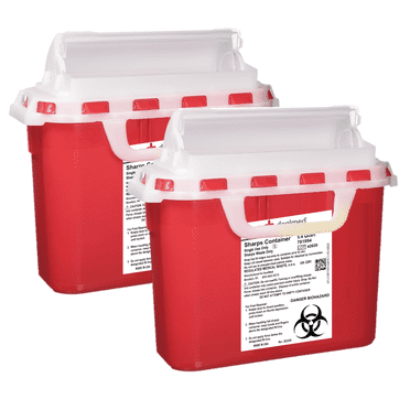 Dealmed Sharps Container, 5.4 Quart Rotor Lid, Red (Pack of 2)