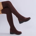 thumbnail image 6 of Knit Boots for Women Mid Calf Sock Boots Cable Knit Shaft Round Toe Low Flat Heel Pull On Winter 37, 6 of 8