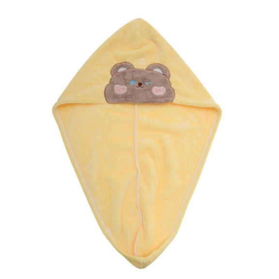 Unique Bargains 1 Pc Cute Water-absorbent Bears Pattern Hair Towel for Bathroom Hotel Yellow Coral Fleece