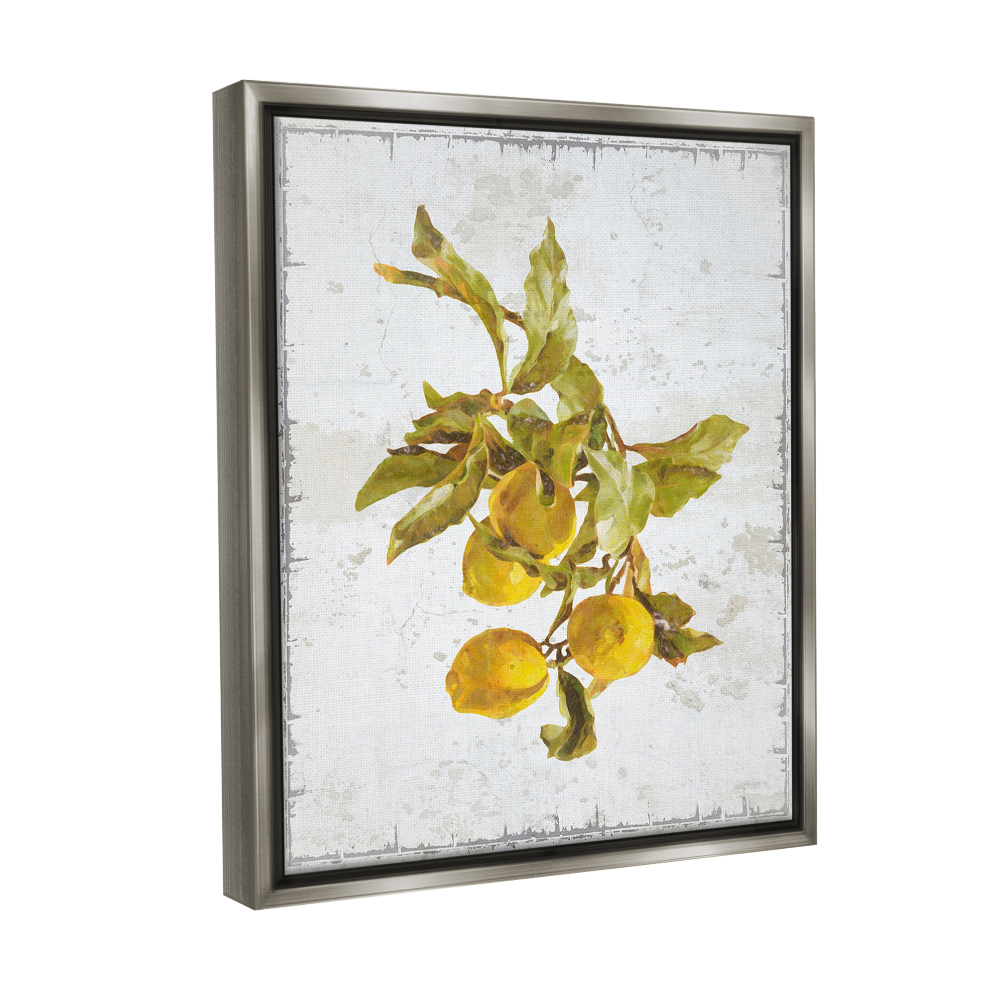 Stupell Industries Natural Lemon Branch Food & Beverage Painting Gray Floater Framed Canvas Art Print Wall Art, 25 x 31