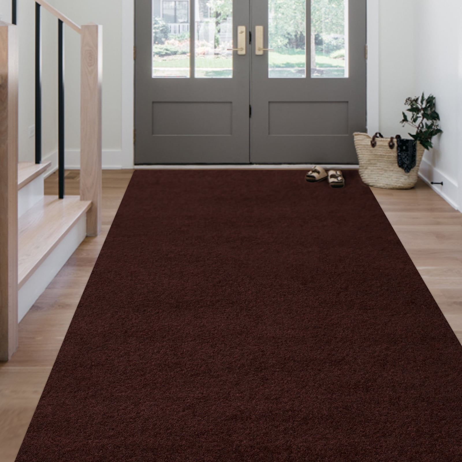 Morefany Outdoor Indoor Runner Rug Custom Size Rugs Non-Slip Hallway Carpet Runners with Rubber Backing Mat for Kitchen Entryway Garage Laundry 6ft x 75ft, Dark Brown