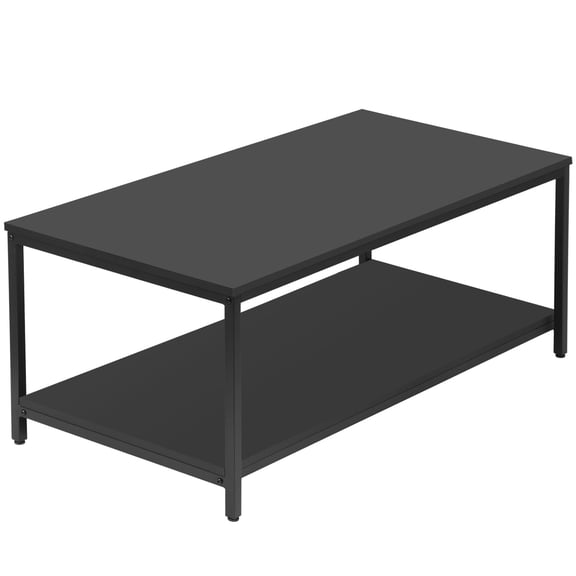SuperDeal 39in Coffee Table 2-Tier Minimalist Center Table with Storage Open Shelf for Small Spaces, Home, Living Room, Apartment, Black