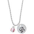 thumbnail image 1 of Delight Jewelry Resin Baseball Silvertone Script Initial Disc - B - Charm Necklace, 20"+3", 1 of 4