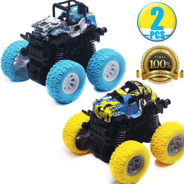 Jouets pour Tout-Petits Voitures à Rétrofriction, Lot de 2 Voitures Jouets pour Garçons, Véhicules à Rétrofriction avec Ressort Antichoc et Pneus en Caoutchouc Texturé, Voitures à Friction Jouets pour Garçons Filles Tout-Petits 3 Ans et Plus