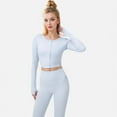 thumbnail image 3 of Active Women's Cropped Button-Front Long Sleeve Top with Thumbholes - X Large, Light Blue, 3 of 7