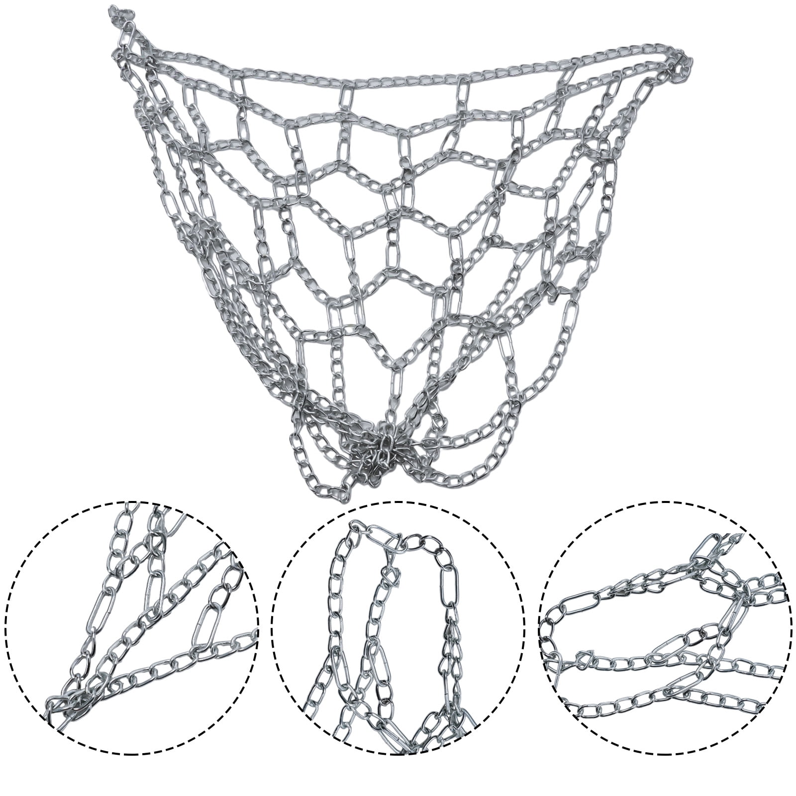 Splihome Metal Basketball Net Chain Netting Sports Rims Basket Frame Double Color Net Silver