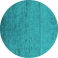 thumbnail image 1 of Ahgly Company Machine Washable Indoor Round Oriental Turquoise Blue Industrial Area Rugs, 6' Round, 1 of 4