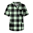thumbnail image 4 of Domuza Mens Scrubs Top Plaid Stripe Graphics V Neck Short Sleeve Work Uniform Loose Fit Soft Comfy Medical Workwear with 3 Pockets Green 4XL, 4 of 5