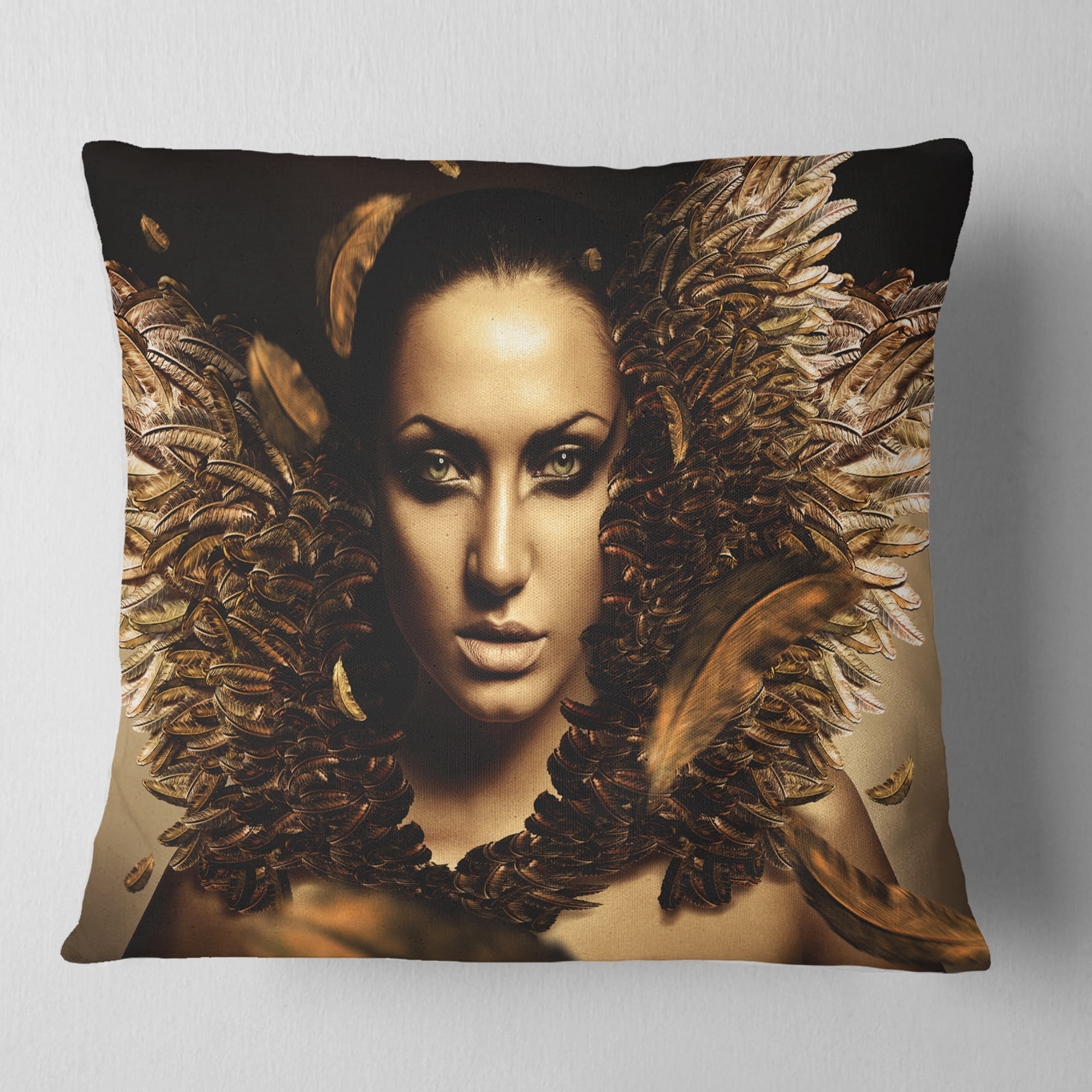 Designart Sexy Brunette - Digital Art Portrait Throw Pillow - 16x16