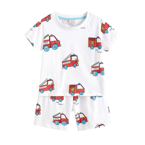 SonxaHe Outfits for Toddler Boy Cartoon Car Short Sleeve Sleepwear Tops Shorts Kids Summer Soft Nightwear Outfit Set White,Size 2-3 Y