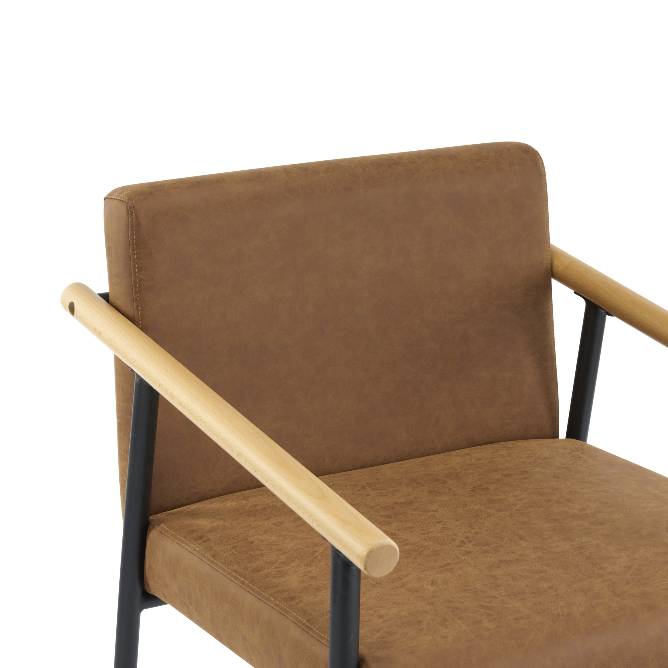 Christopher Knight Home Mid-Century Modern 26" Counter Height Stools, Metal Frame, Wood Armrests, Brown Cushion, Set of 2