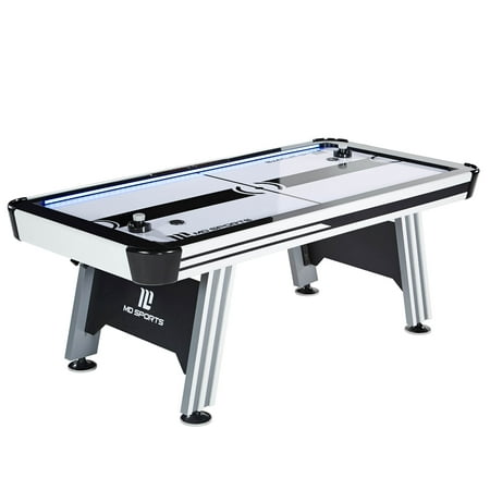 MD Sports 7' Arcade Air Powered Hockey Table With Pusher and Puck Set, Black/White