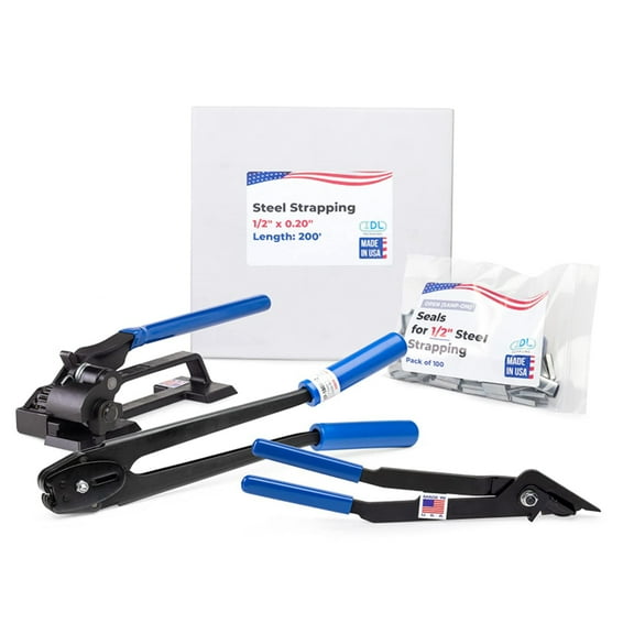 IDL Packaging USA Made 1/2" x 200' Steel Strapping Kit, 1100 lbs Break Strength
