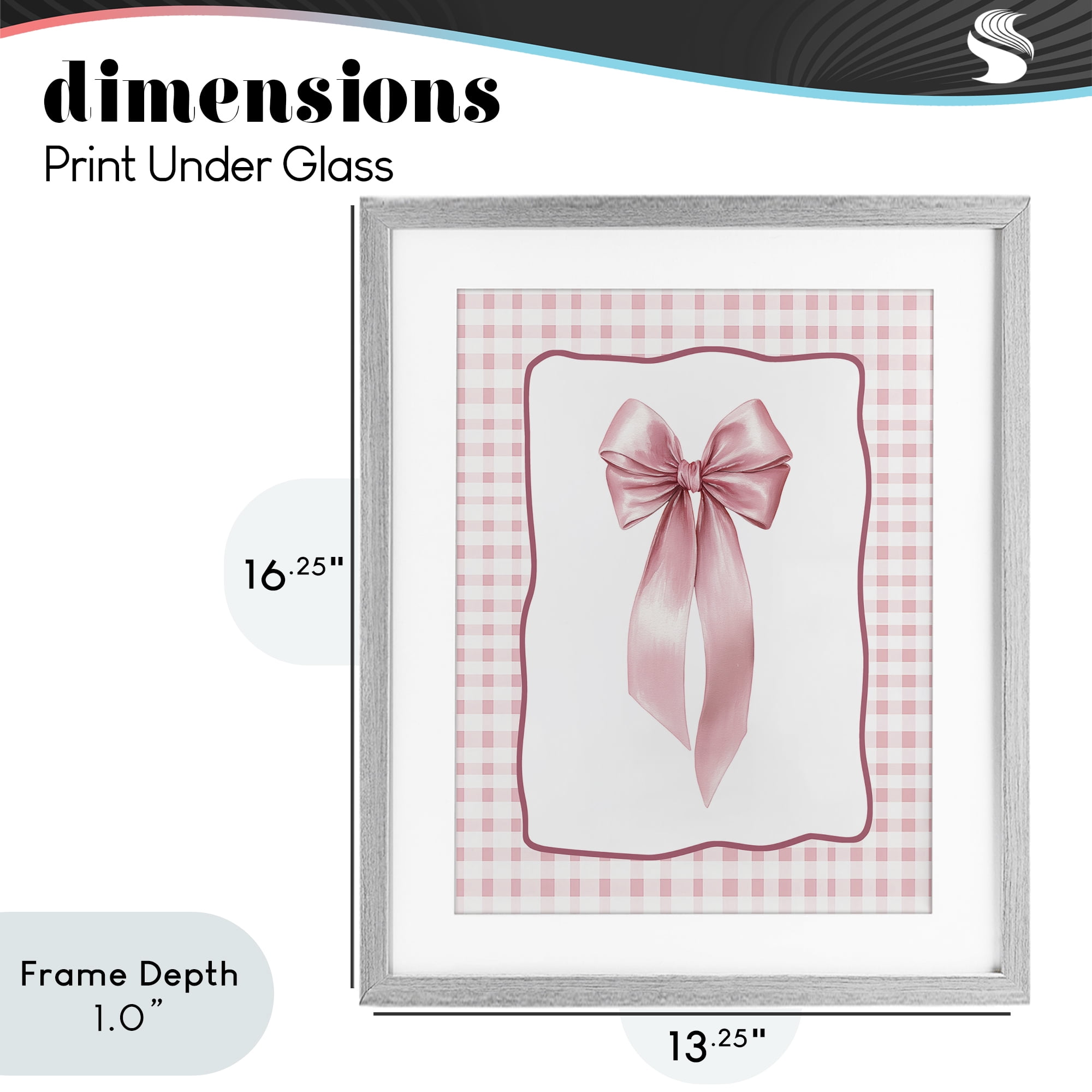 Stupell Industries Pink Gingham Ribbon Gray Framed Print Under Glass, design by Christine Simpson Art